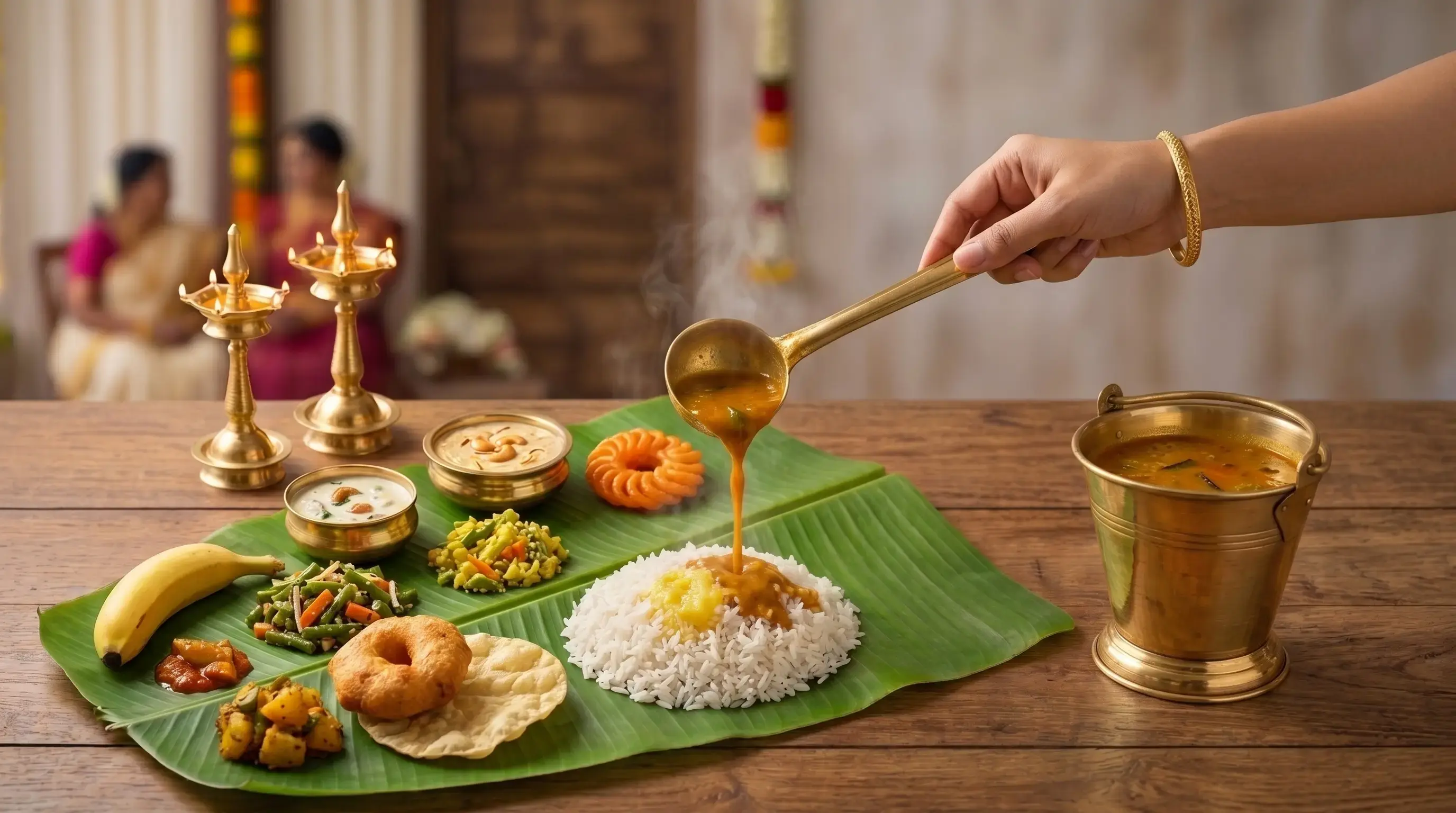 Traditional South Indian home-cooked family meal